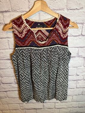 THML Tank Top Blouse - Size X-Small - maroon/grey/white design